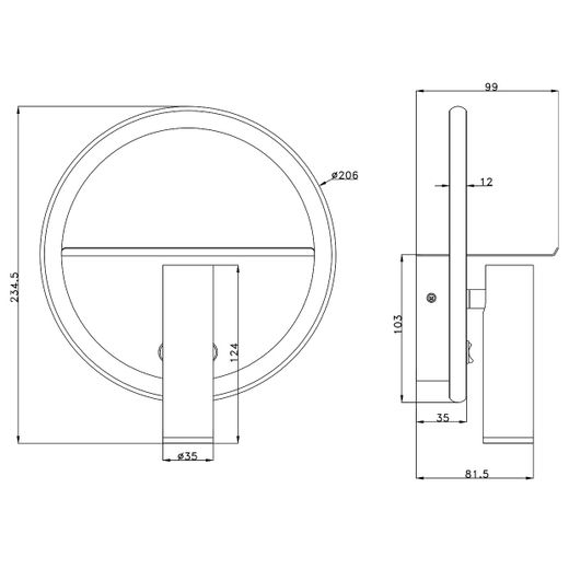 Aplique Led Palmer Negro Led 8W 470Lm 3000K