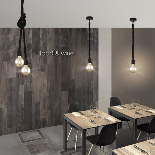 Colgante 2L Rope Cuerda Negra 2 X 60W E-27