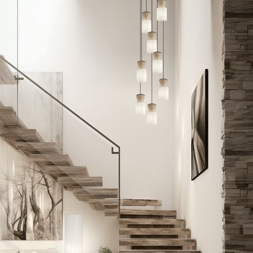 Colgante 8L Aosta Beig/Madera 8 X 60W E-27