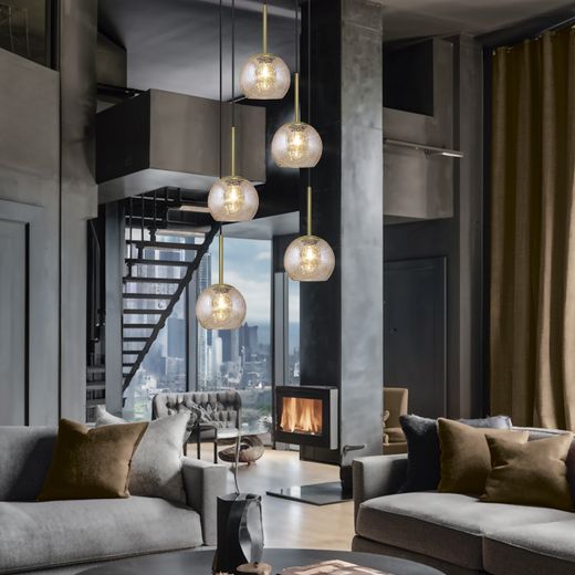 Colgante 8L.Cacela Negro-Ambar 8 X 60W E-27