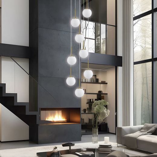 Colgante 8L.Portile Latón-Opal 8 X 40W E-14