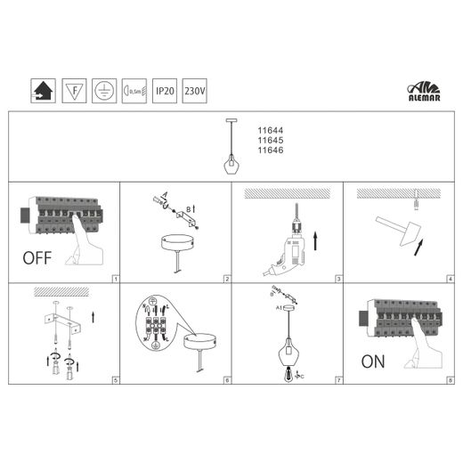 Colgante Aina Niquel Satinado 1 X 60W E-27