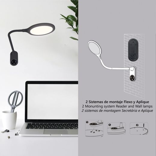 Flexo Led Edgar Negro Led 9W 530Lm 3000-3800-5700K