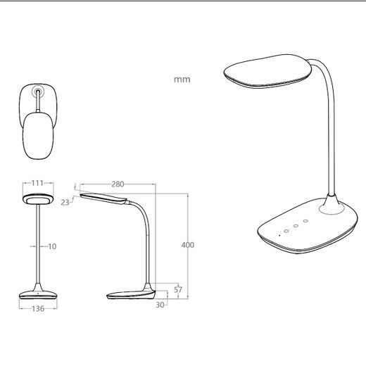 Flexo Led Navia Negro Led 10W 480Lm 3000-4000-6500K