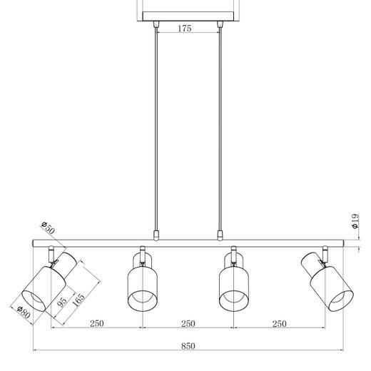 Lampara 4L Maena Negro-Latón 4 X 60W E-27