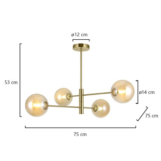 Lampara 4L.Galaxia Latón Ambar 4 X 28W G-9