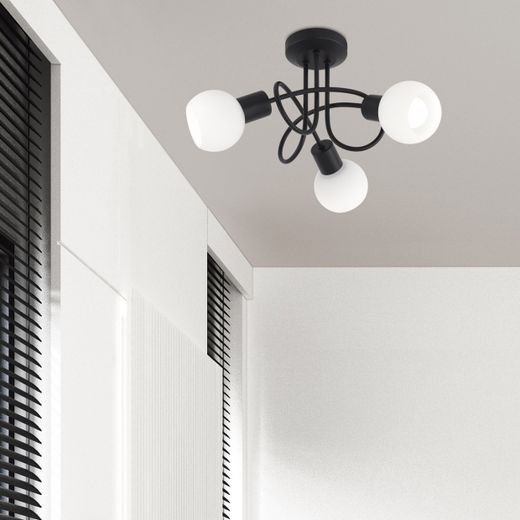 Plafon 3L Opal Negro Mate 3 X 40W E-14