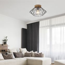 Plafon Antibes Negro Y Madera 1 X 60W E-27