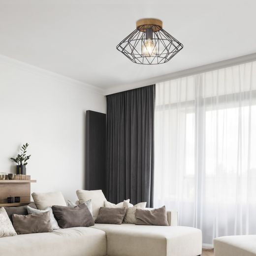 Plafon Antibes Negro Y Madera 1 X 60W E-27