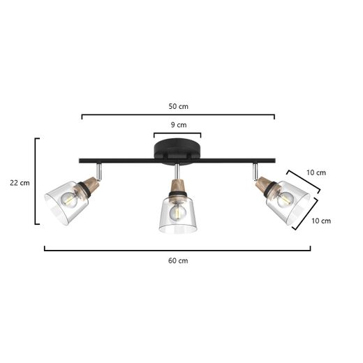 Regleta 3L Indigo Negro-Madera 3 X 40W E-14