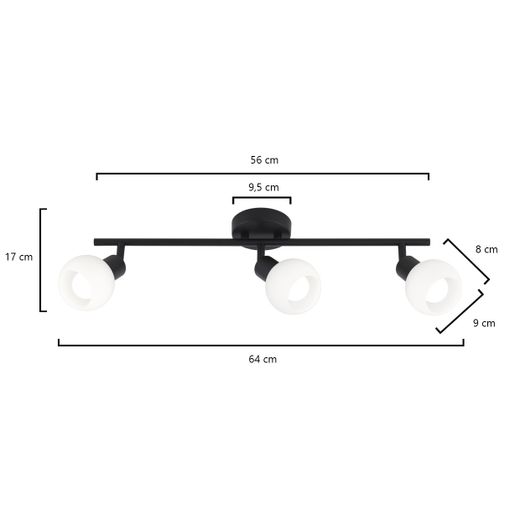 Regleta 3L Opal Negro Mate 3 X 40W E-14