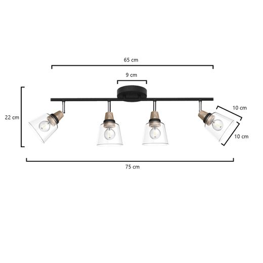 Regleta 4L Indigo Negro-Madera 4 X 40W E-14
