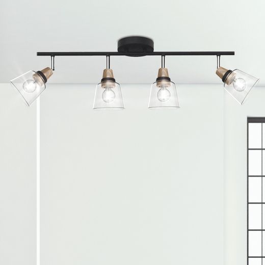 Regleta 4L Indigo Negro-Madera 4 X 40W E-14