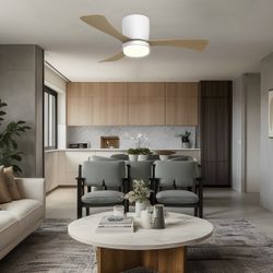 Ventilador Kent Blanco Madera 107Cm 3 Palas Led 24w