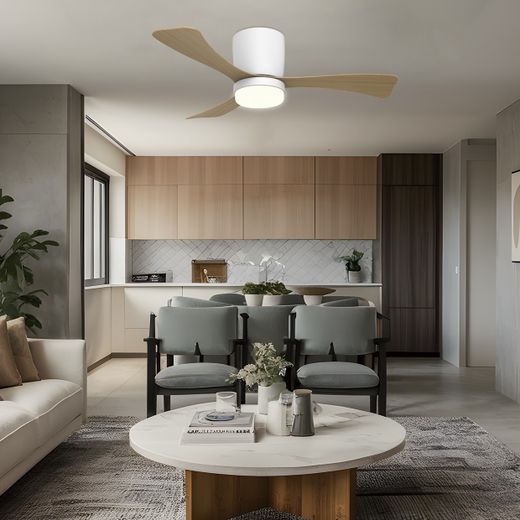 Ventilador Kent Blanco Madera 107Cm 3 Palas Led 24w