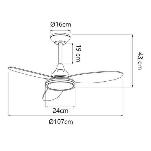 Ventilador Mahon Negro 107Cm 3 Palas